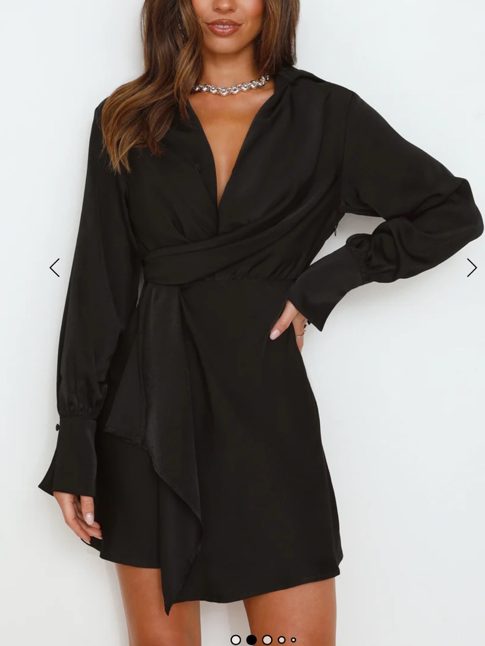 Hello Molly Black Long Sleeve Wrap Mini Dress